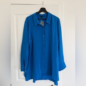 Eileen fisher Silk Georgette Crepe Classic Collar Shirt blue size XL NWT